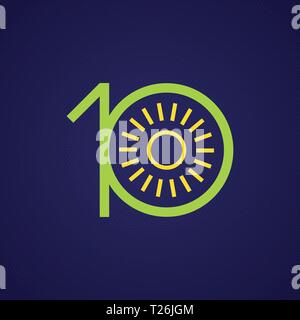 10-jähriges Jubiläum mit einem Kreis. Sonne im Kreis und Zahlen Stock Vektor