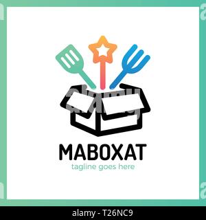 Magic Food Box Logo. Line Überraschung essen Logo Stock Vektor