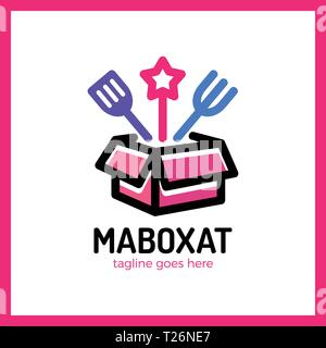 Magic Food Box Logo. Line Überraschung essen Logo Stock Vektor