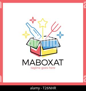 Magic Food Box Logo. Line Überraschung essen Logo Stock Vektor