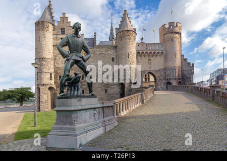 Die Steen Schloss ist eine mittelalterliche Festung in der Altstadt von Antwerpen, Belgien Stockfoto