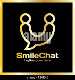 Smile Chat Logo - glückliche Menschen. Luxus, royal Metall gold Stock Vektor