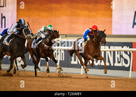 Dubai, VAE. Am 30. März 2019. Plus Que Parfait geritten von Jockey Jose Ortiz gewinnt die UAE Derby an den Meydan. Das Pferd ist von Brendan P Walsh Credit: Feroz Khan/Alamy Leben Nachrichten geschult Stockfoto