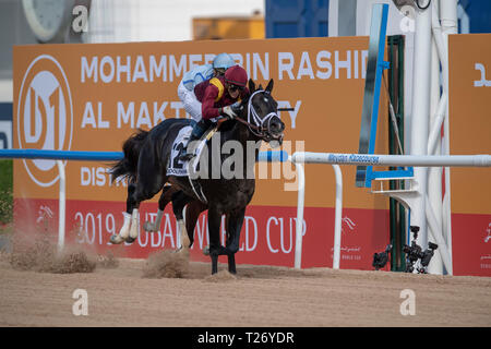 Dubai, USA. 30 Mär, 2019. MEYDAN, VEREINIGTE ARABISCHE EMIRATE''""" März 30: Kohle Vorne, geritten von Jose Ortiz, gewinnt die Gruppe 2 Godolphin Mile auf Dubai World Cup Nacht am Meydan Racecourse in den Vereinigten Arabischen Emiraten. Michael Sportswire McInally/Eclipse/CSM/Alamy leben Nachrichten Stockfoto