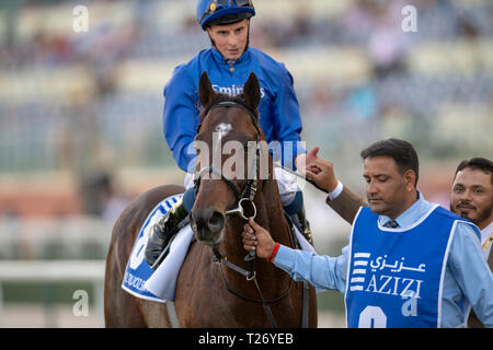 Dubai, USA. 30 Mär, 2019. MEYDAN, VEREINIGTE ARABISCHE EMIRATE''""" März 30: Blue Point, von William Buick geritten, gewinnt die Gruppe 2 Al Quoz Sprint am Dubai World Cup Nacht am Meydan Racecourse in den Vereinigten Arabischen Emiraten. Michael Sportswire McInally/Eclipse/CSM/Alamy leben Nachrichten Stockfoto