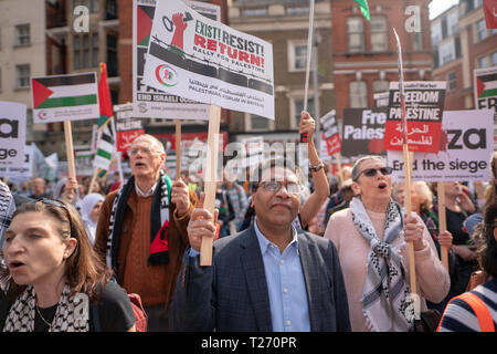 London, Großbritannien. Am 30. März 2019. Einer pro-palästinensischen Demonstration (existieren, widerstehen Zurück) außerhalb der Israelischen Botschaft in London. Foto Datum: Samstag, 30 März, 2019. Foto: Roger Garfield/Alamy Live News Credit: Roger Garfield/Alamy leben Nachrichten Stockfoto