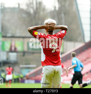 Das Tal, London, England, UK. Am 30. März 2019. Lyle Taylor von Charlton Athletic während der efl Sky Bet Liga 1 Übereinstimmung zwischen Charlton Athletic und Bradford City im Valley, London, England am 30. März 2019. Foto von Adamo di Loreto. Nur die redaktionelle Nutzung, eine Lizenz für die gewerbliche Nutzung erforderlich. Keine Verwendung in Wetten, Spiele oder einer einzelnen Verein/Liga/player Publikationen. Credit: UK Sport Pics Ltd/Alamy leben Nachrichten Stockfoto