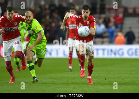 Daniel Ayala in Aktion während der Sky Bet Championship Match zwischen Middlesbrough und Norwich City an der Riverside Stadium, Middlesbrough am Samstag, den 30. März 2019. (Bild: Tom Collins | MI Nachrichten & Sport Ltd) © MI Nachrichten & Sport Ltd Tel.: +44 7752 571576 e-mail: markf@mediaimage.co.uk Adresse: 1 Victoria Grove, Stockton on Tees, TS 19 7 EL Credit: MI Nachrichten & Sport/Alamy leben Nachrichten Stockfoto