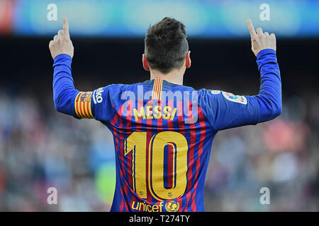 Barcelona, Spanien. Am 30. März 2019. LaLiga 2018 / 2019 Datum 29. Barcelona-Espanyol. Lionel Messi Barcelona feiert sein Ziel während des Spiels Barcelona-Espanyol. Credit: Pro Schüsse/Alamy leben Nachrichten Stockfoto