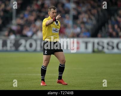 London, Großbritannien. Am 30. März 2019. Nigel Owens (Schiedsrichter). Sarazenen v Glasgow Warriors. Viertelfinale. Heineken Champions Cup. Allianz Park. London. UK. 30.03.2019. Credit: Sport in Bildern/Alamy leben Nachrichten Stockfoto