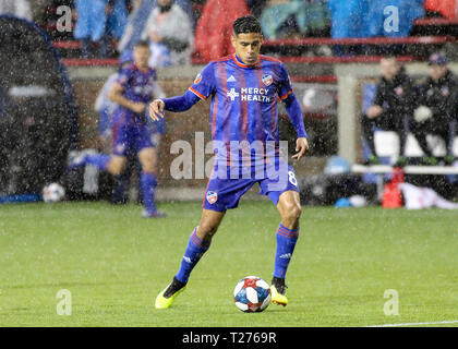 Cincinnati, Ohio, USA. 30 Mär, 2019. FC Cincinnati's Victor Ulloa während ein MLS-Fußball-Spiel zwischen dem FC Cincinnati und Portland an Nippert Stadion in Cincinnati, Ohio. Kevin Schultz/CSM/Alamy leben Nachrichten Stockfoto