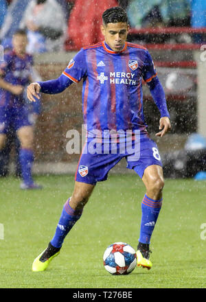 Cincinnati, Ohio, USA. 30 Mär, 2019. FC Cincinnati's Victor Ulloa während ein MLS-Fußball-Spiel zwischen dem FC Cincinnati und Portland an Nippert Stadion in Cincinnati, Ohio. Kevin Schultz/CSM/Alamy leben Nachrichten Stockfoto