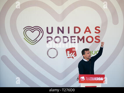 Malaga, Spanien. Am 30. März 2019. Der Koordinator von Andalusien Vereinigten Linken Antonio Maíllo, gesehen spricht während einer öffentlichen Veranstaltung von Pre-Kampagne im Vorfeld der spanischen Parlamentswahlen am 28. April. Credit: SOPA Images Limited/Alamy leben Nachrichten Stockfoto