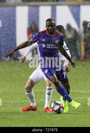 Cincinnati, Ohio, USA. 30 Mär, 2019. FC Cincinnati's Roland Lamah während ein MLS-Fußball-Spiel zwischen dem FC Cincinnati und Portland an Nippert Stadion in Cincinnati, Ohio. Kevin Schultz/CSM/Alamy leben Nachrichten Stockfoto