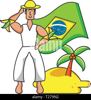 Mann mit Flagge brasilianer in Strand Vektor Illustration Design Stock Vektor