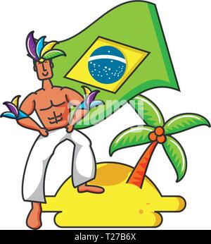 Mann mit Flagge brasilianer in Strand Vektor Illustration Design Stock Vektor