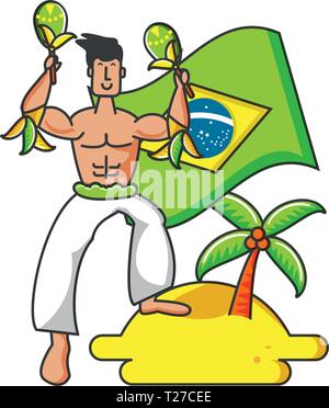 Mann mit Flagge brasilianer in Strand Vektor Illustration Design Stock Vektor