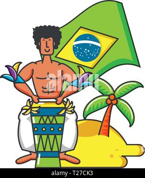 Mann mit Flagge brasilianer in Strand Vektor Illustration Design Stock Vektor