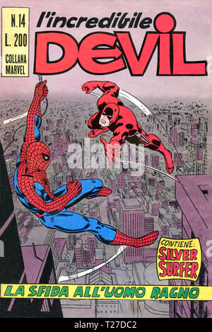 Italien - 1970: Erste Ausgabe des Comic Marvel Bücher, Abdeckung von Daredevil, l'incredibile Teufel Stockfoto