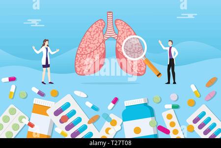 Die menschliche Lunge Medizin Gesundheit pillen Medikament Kapsel Behandlung mit Arzt Analyse-Vektor Stock Vektor