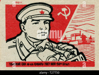 Russland - 1961: Sowjetunion Propaganda, streichholzschachtel Grafiksammlung, UDSSR Armee Stockfoto