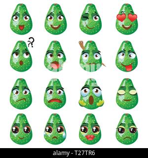 Der Vektor Aufkleber, emojis mit niedlichen Avocado Stock Vektor