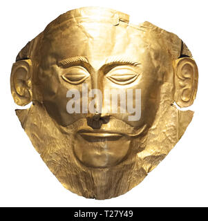 Maske des Agamemnon - gold Beerdigung Maske aus der Griechischen antike Stätte von Mykene auf weißem backgrouns Stockfoto