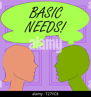 Konzeptionelle Handschrift, die grundlegenden Bedürfnisse. Begriff Sinne Messung der absoluten Armut in den Entwicklungsländern Silhouette Seitenansicht Profil von Ma Stockfoto