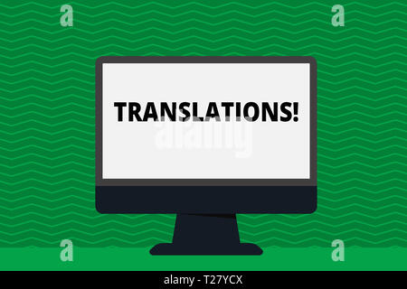 Schreiben Hinweis Übersicht Übersetzungen. Business Konzept für schriftliche oder gedruckte Prozess der Wörter übersetzen Text stimme leeren Desktop Computer bunte Scr Stockfoto