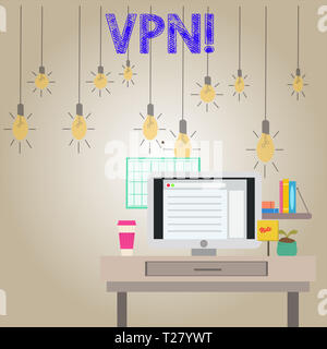 Handschrift text VPN-Schreiben. Konzeptionelle Foto sicheren virtuellen privaten Netzwerk über vertrauliche Domain geschützt Foto des Inneren Arbeitsbereich St Stockfoto