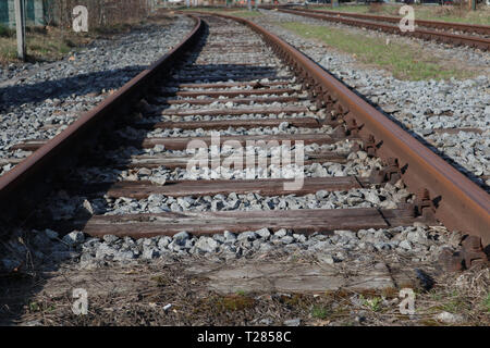 Rail Track mit Holzschwellen Stockfoto