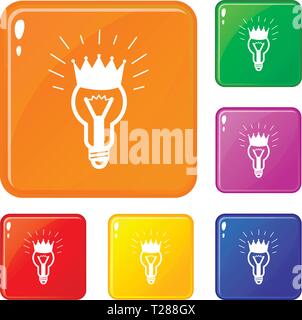 König Glühlampe Idee Icons Set Vector Farbe Stock Vektor