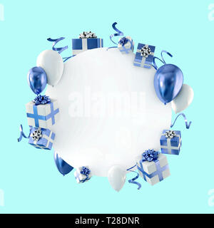 Party Feier Zusammensetzung mit Ballons und Geschenkboxen. 3D-Rendering Stockfoto