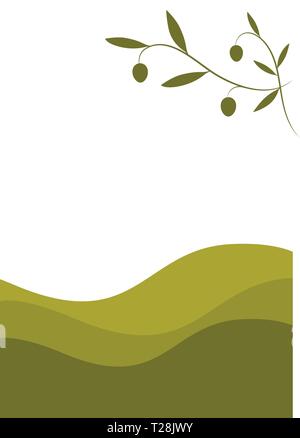 Olive Branch auf Landschaft mit gebogenen olive Linien im Hintergrund. Leerzeichen Stock Vektor