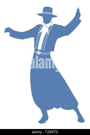 Silhouette von Gaucho mit Hut tanzen typischen Tanz von Südamerika, auf weißem Hintergrund Stock Vektor