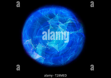 Abstrakte verbundenen Netzwerk von Energie in ein Energiefeld auf schwarzem Hintergrund Stockfoto