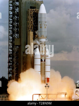 Die NASA-Raumsonde Voyager 2 auf seinen Titan/Centaur-7-Rakete von Cape Canaveral Air Force Station in Florida am August 20, 1977, 10:29:00 Uhr lokaler Zeit. Stockfoto