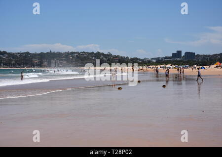 Sydney, Australien - Feb 3, 2019. Die Leute am Strand an einem heißen Sonntag im Sommer. Dee Why Beach, Sydney, NSW, Australien. Stockfoto