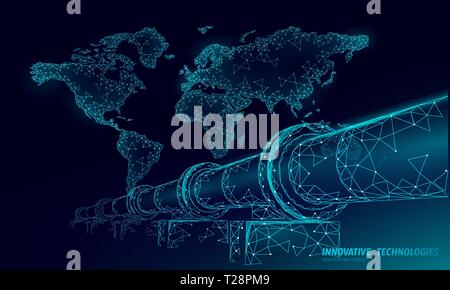 Ölpipeline Weltkarte Geschäftskonzept. Finanzen Wirtschaft polygonalen Benzin Produktion. Erdöl Kraftstoff Industrie Transport Line Connection Dots blau Stock Vektor