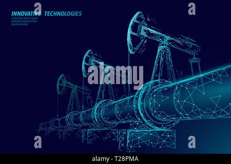 Ölpipeline Low Poly Geschäftskonzept. Finanzen Wirtschaft polygonalen Benzin Produktion. Erdöl Kraftstoff Industrie Transport Line Connection Dots blau Stock Vektor