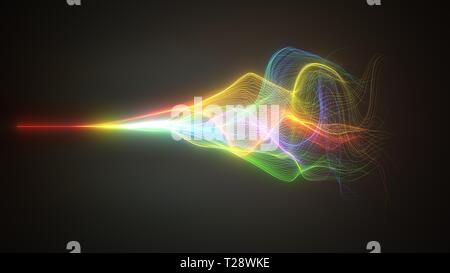 Wellenbewegung mit glühenden Energie Trails. Geeignet für, Farbe, abstrakt, Licht, Technik und Wissenschaft Themen. 3D-Darstellung Stockfoto
