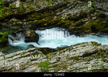 Die Schlucht Vintgar oder Bled Schlucht ist ein Spaziergang entlang der Schlucht im Nordwesten von Slowenien. Stockfoto