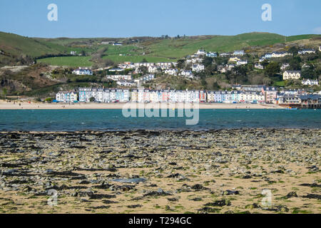 Aberdovey, Aberdyfi, Resort, Sicht, aus, Strand, ynyslas Dovey, Dyfi, Flussmündung, Küste, Küste, Strand, Sand, Ceredigion, West Wales, Mid Wales, Wales, Welsh, Stockfoto