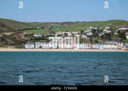 Aberdovey, Aberdyfi, Resort, Sicht, aus, Strand, ynyslas Dovey, Dyfi, Flussmündung, Küste, Küste, Strand, Sand, Ceredigion, West Wales, Mid Wales, Wales, Welsh, Stockfoto