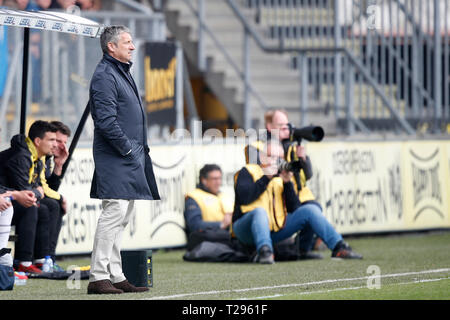 BREDA, 31-03-2019 Fußball, niederländischen Eredivisie Saison 2018 - 2019, Rat Verlegh Stadium, NAC Trainer Ruud Brut während des Spiels NAC Breda - VVV Venlo. Stockfoto