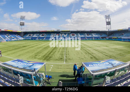 ZWOLLE, Mac 3 Park Stadium, 31-03-2019, Saison 2018 / 2019, der niederländischen Eredivisie. Stadion Übersicht während des Spiels PEC Zwolle - Emmen Stockfoto