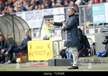 BREDA, 31-03-2019 Fußball, niederländischen Eredivisie Saison 2018 - 2019, Rat Verlegh Stadium, NAC Trainer Ruud Brut während des Spiels NAC Breda - VVV Venlo. Stockfoto