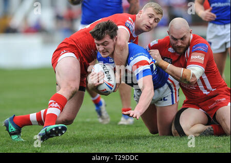 Wakefield, Großbritannien. 31. März 2019. Mobile Rakete Stadion, Wakefield, England; Rugby League Betfred Super League, Wakefield Trinity vs Salford Roten Teufel; Wakefield TrinityÕs Jordanien Crowther. Credit: Dean Williams/Alamy leben Nachrichten Stockfoto