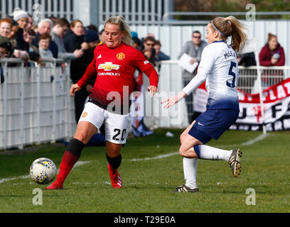 Cheshunt, Großbritannien. 31 Mär, 2019. Kirsty Smith von Manchester United Frauen während der FA Frauen Championship Match zwischen Tottenham Hotspur Damen und Manchester United Frauen im Stadion, Cheshunt FC, Cheshunt, Großbritannien am 31. Mär 2019. Credit: Aktion Foto Sport/Alamy leben Nachrichten Stockfoto