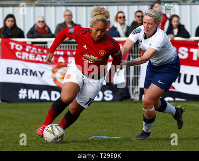 Cheshunt, Großbritannien. 31 Mär, 2019. Lauren James von Manchester United Frauen während der FA Frauen Championship Match zwischen Tottenham Hotspur Damen und Manchester United Frauen im Stadion, Cheshunt FC, Cheshunt, Großbritannien am 31. Mär 2019. Credit: Aktion Foto Sport/Alamy leben Nachrichten Stockfoto